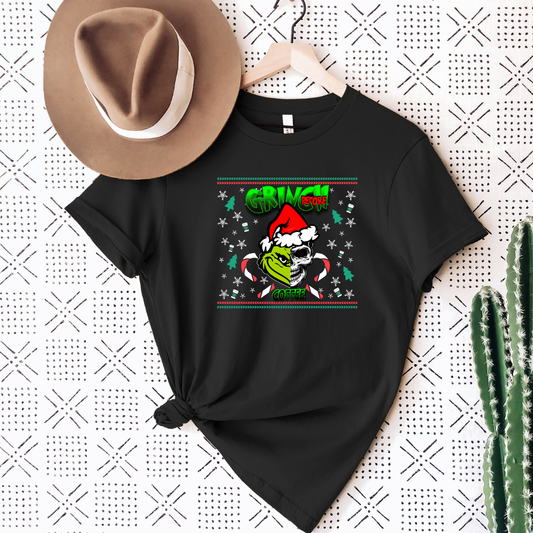 Grinch Before Coffee Skull Shirt